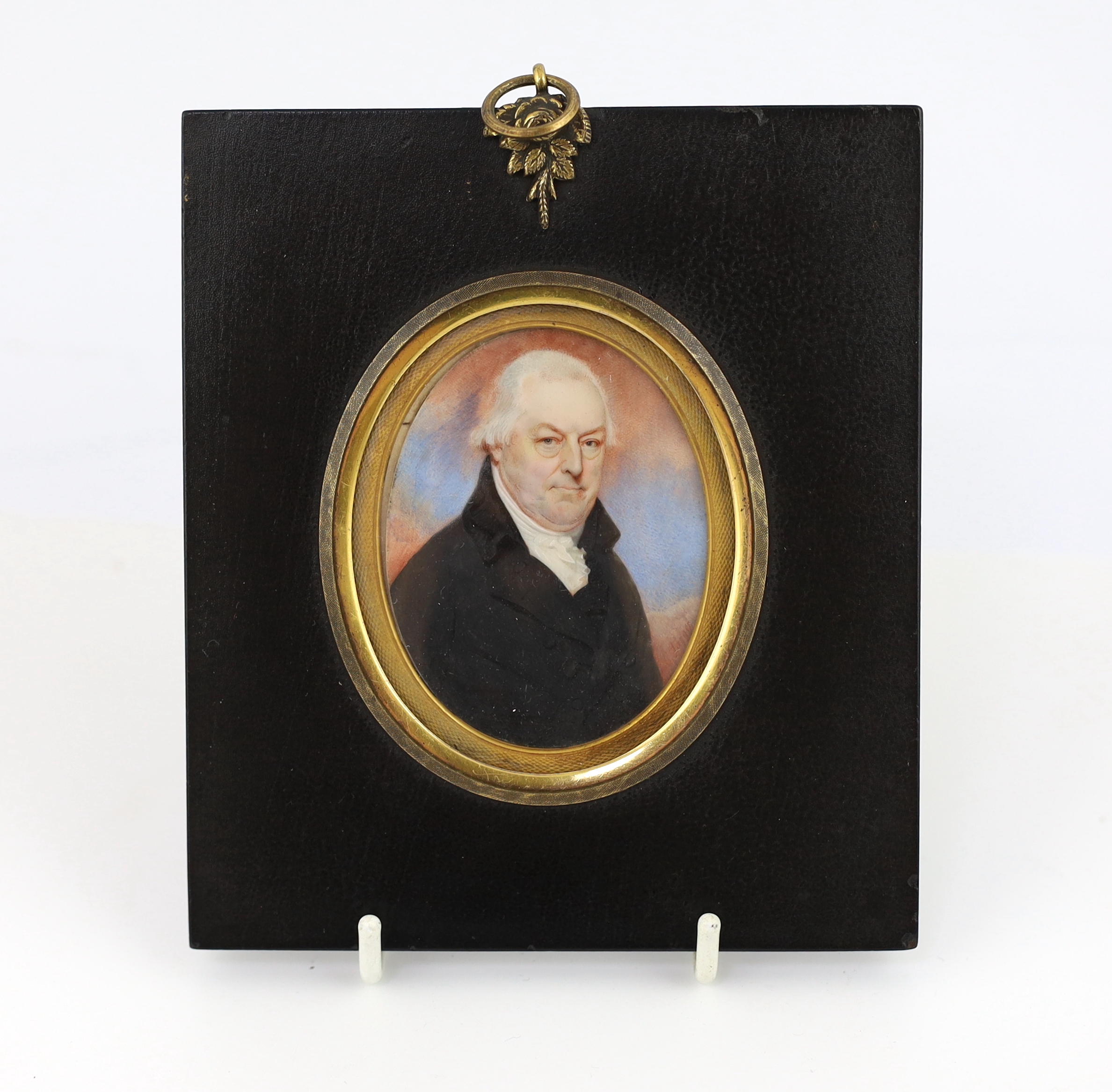 Charles Jagger (English, 1770-1827), Portrait miniature of a gentleman with tinted clouds beyond, watercolour on ivory, 6.5 x 5cm. CITES Submission reference JM8C88RW